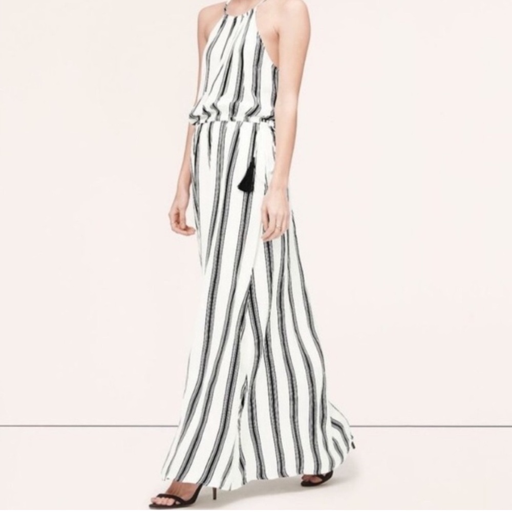LOFT Halter Striped Tassel Maxi Dress XXSP